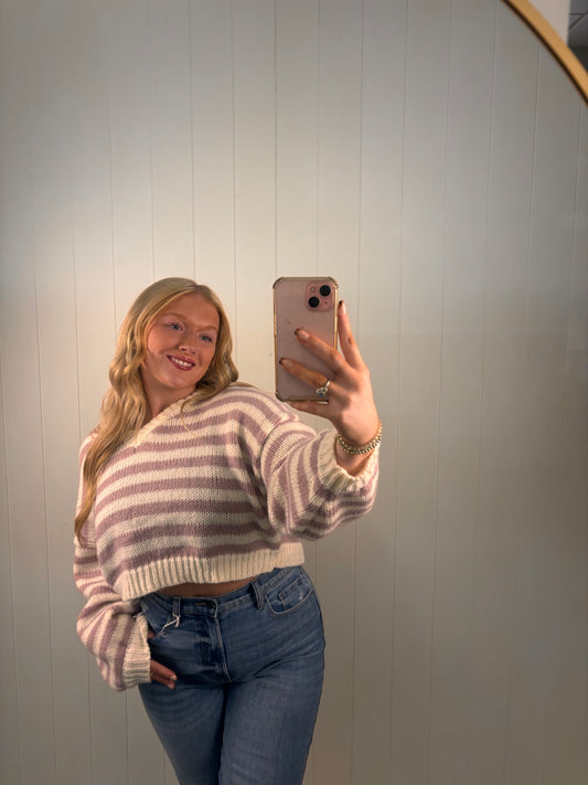 Lilac Stripe Crop Sweater