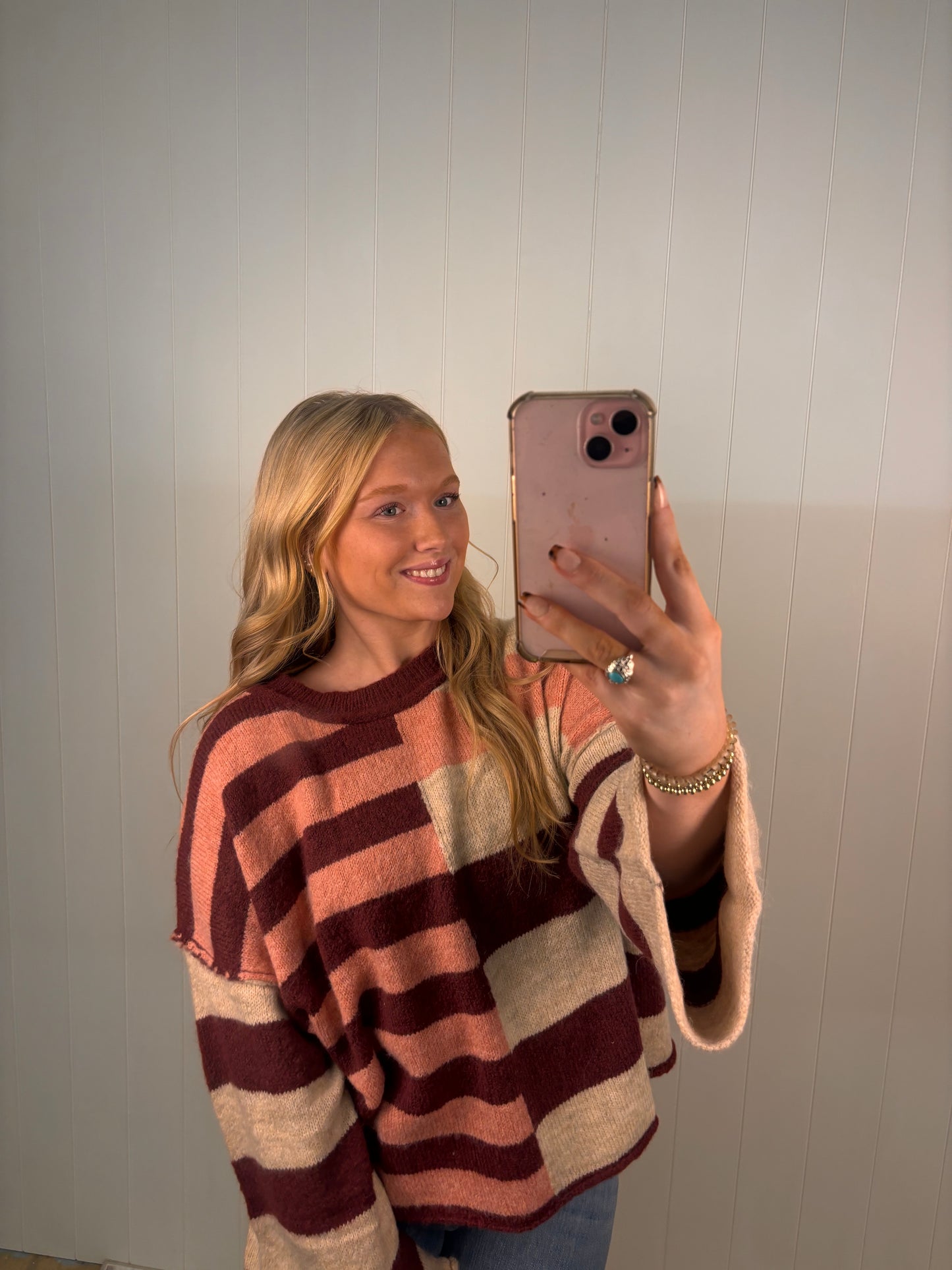 Pink & Maroon Striped Sweater