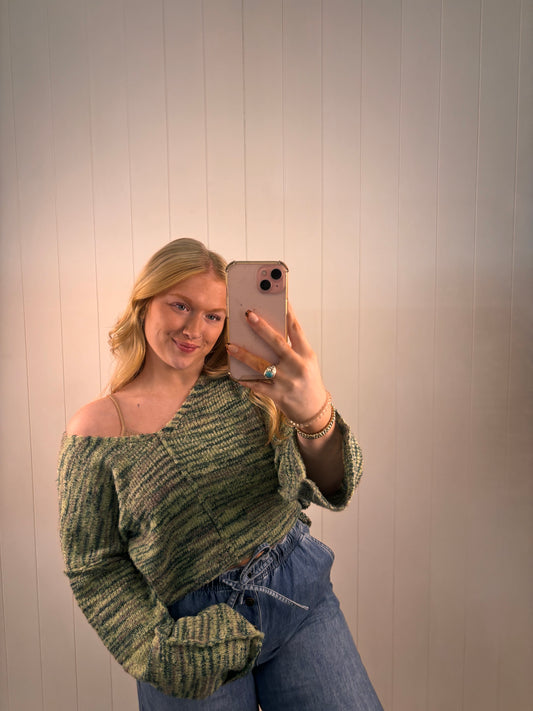 Multi Green Off Shoulder Sweater