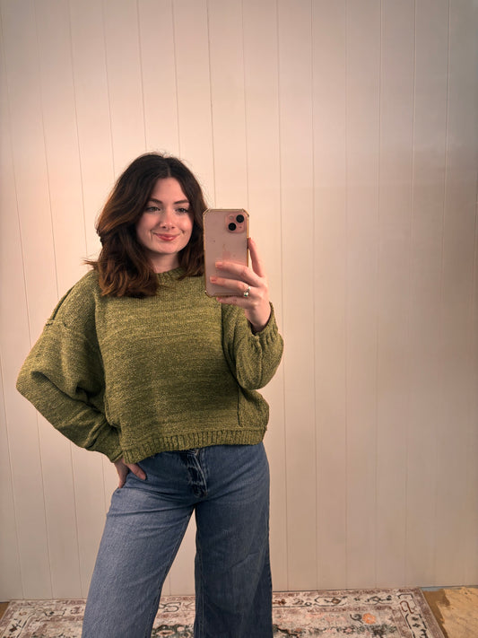 Green Exposed Seam Sweater