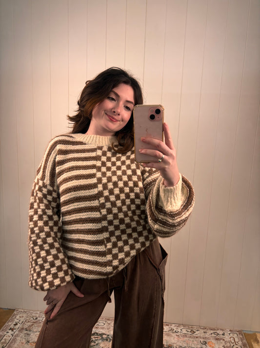 Brown Checkered Sweater