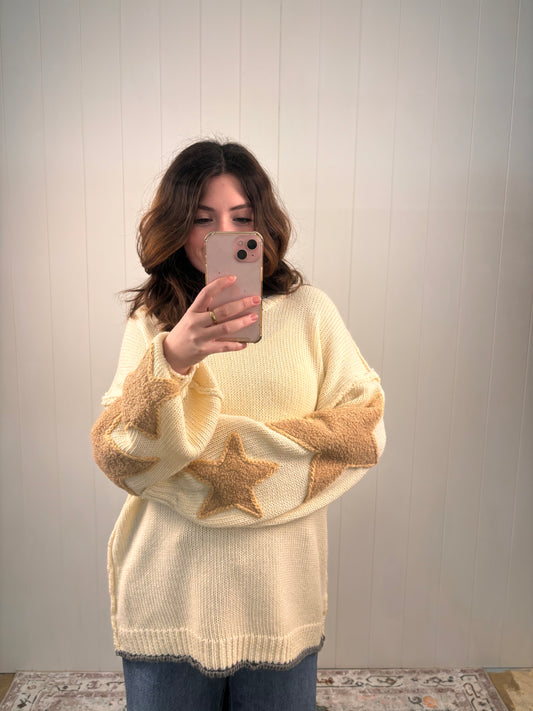 Oversized Cream Star Sleeve Sweater