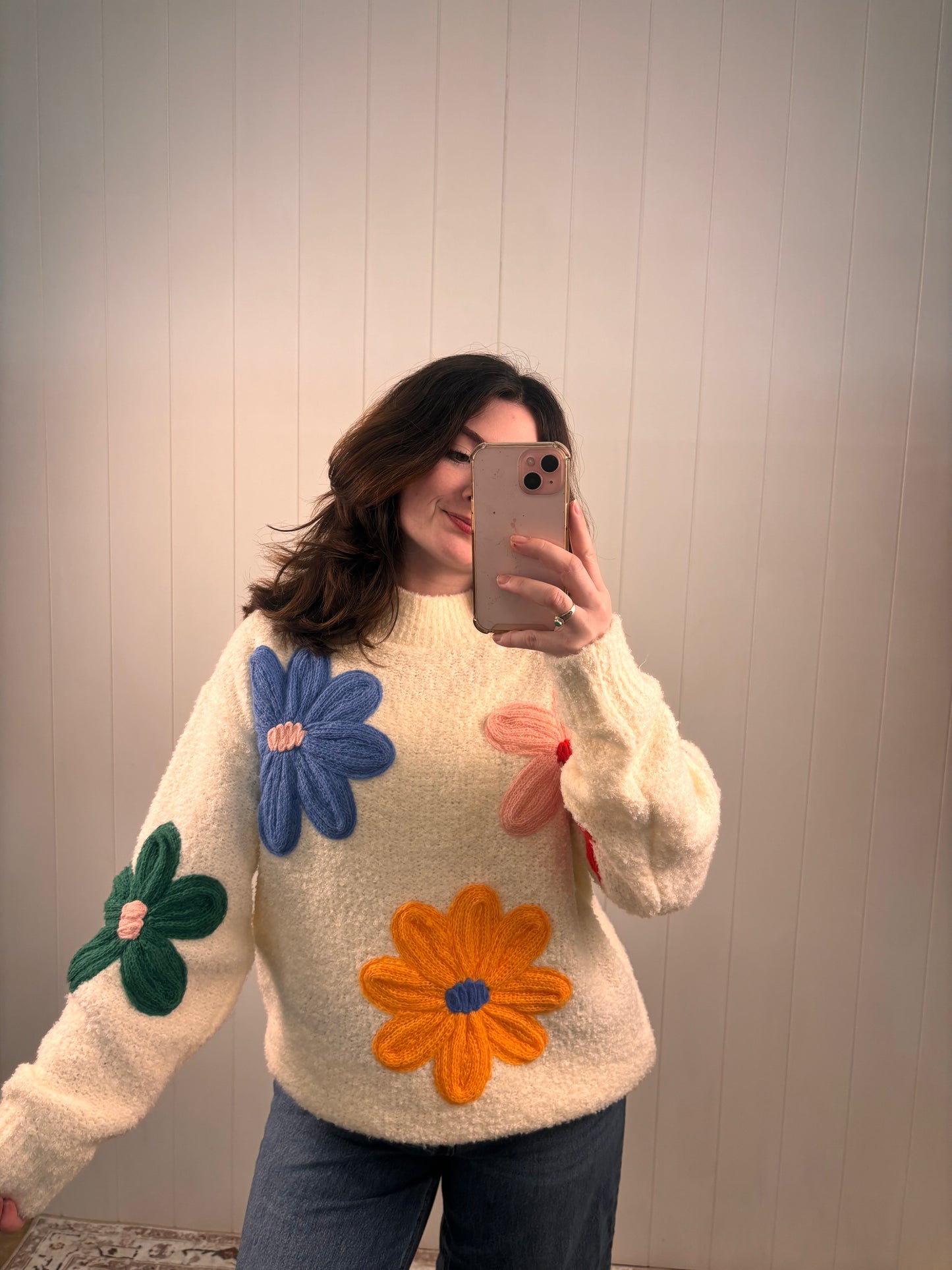 Cream Floral Oversized Sweater