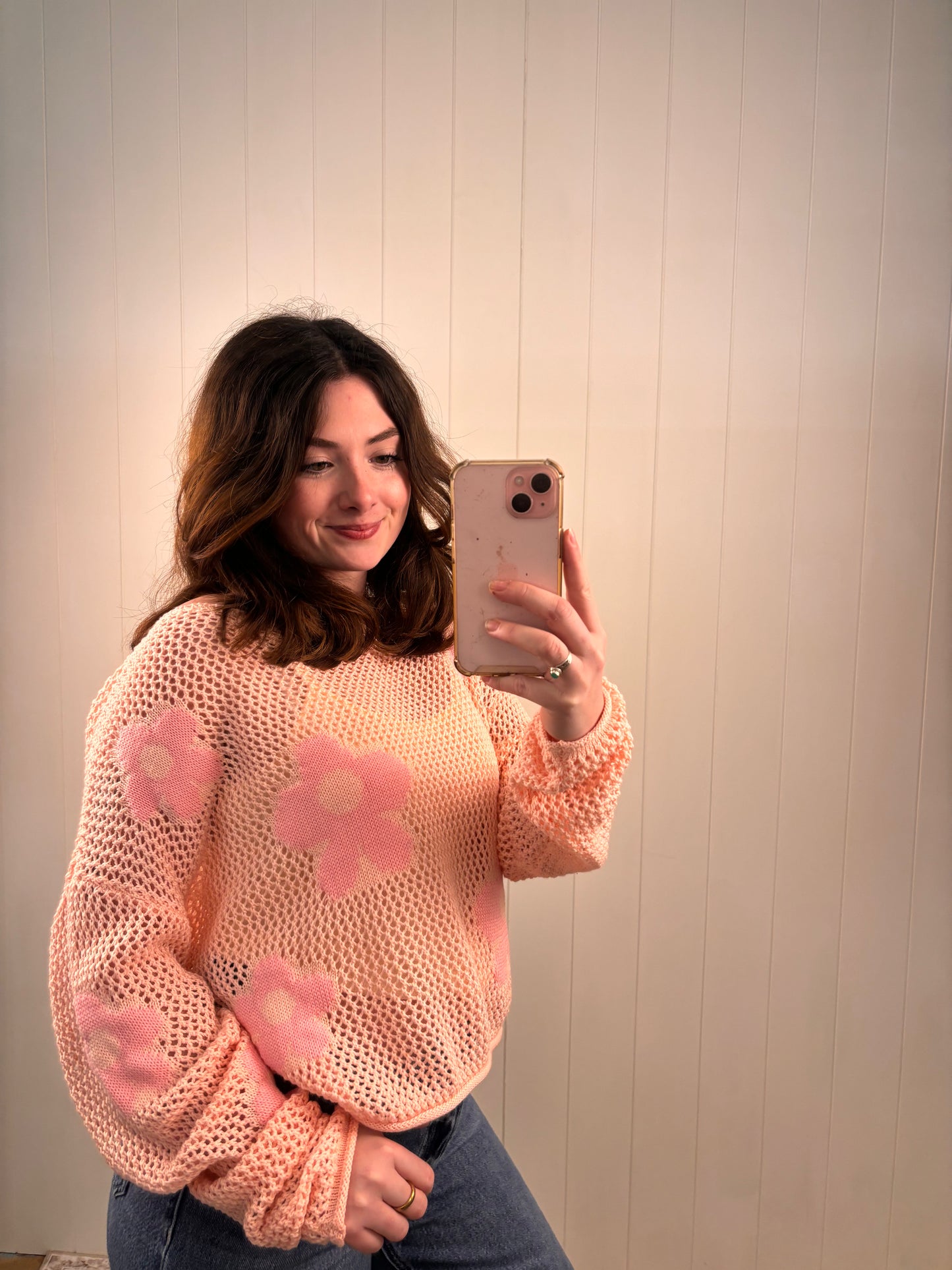 Pink Floral Lightweight Sweater